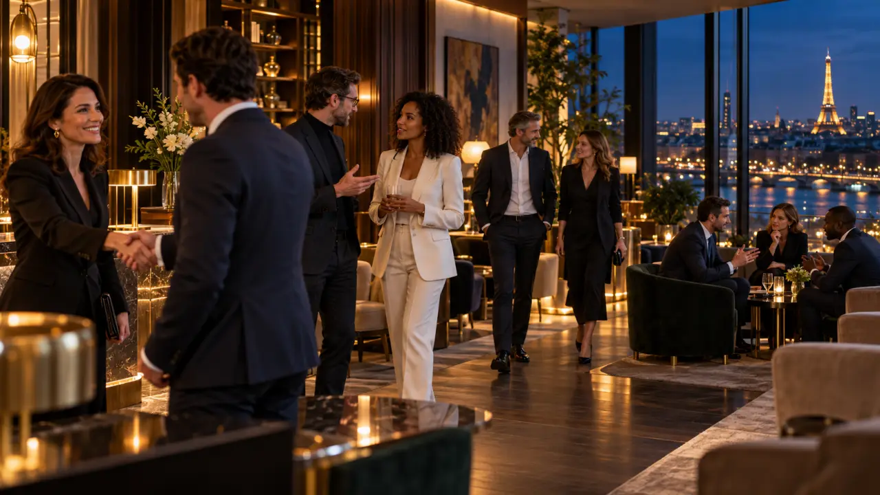Dirigeants échangeant dans un salon privé haut de gamme