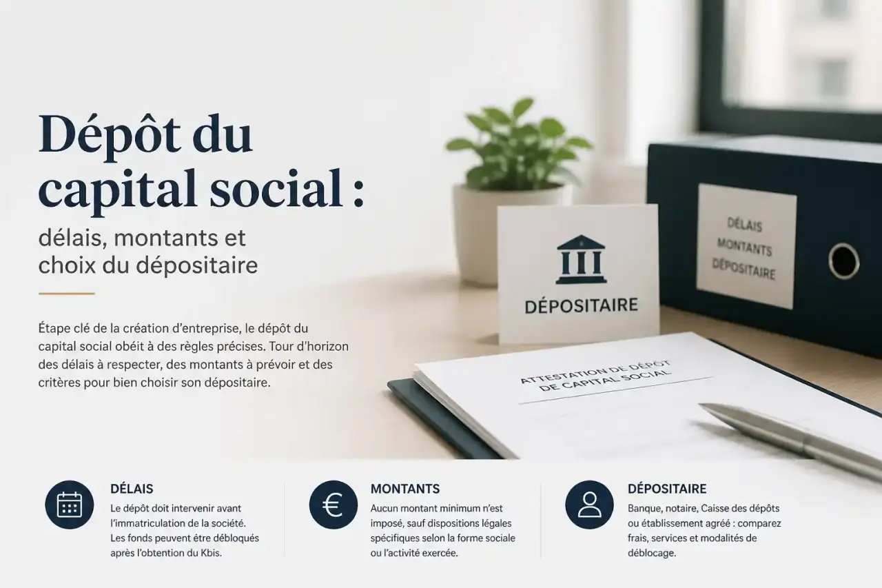 Dépôt du capital social : délais, montants et choix du dépositaire
