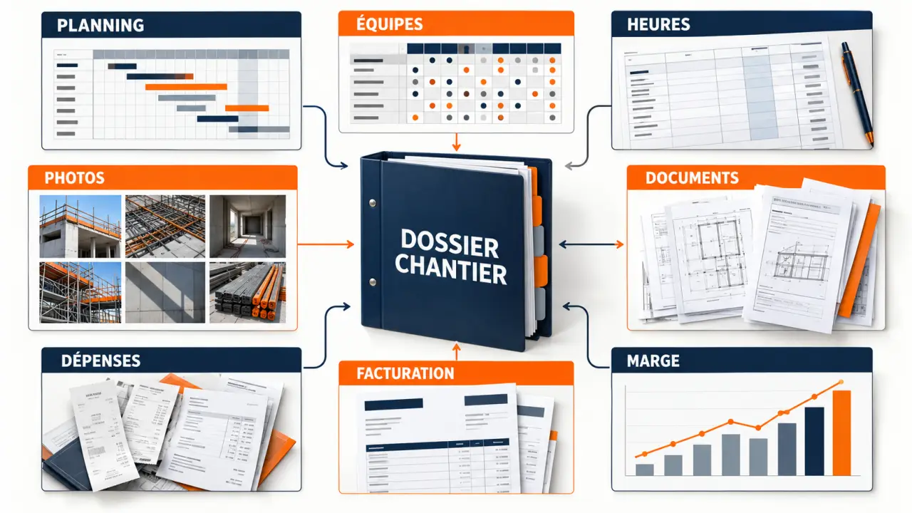 Logiciel de gestion de chantier centralisant planning, équipes, documents, coûts et marge
