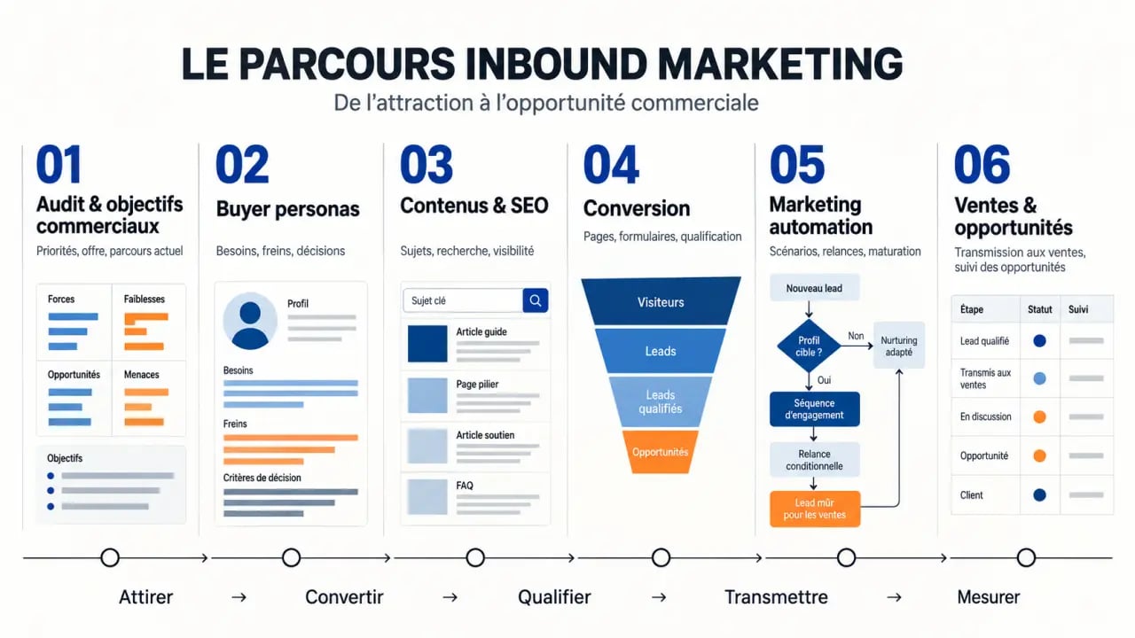 Fonctionnement d'une agence inbound marketing en France, de l'audit à la transmission des leads aux ventes