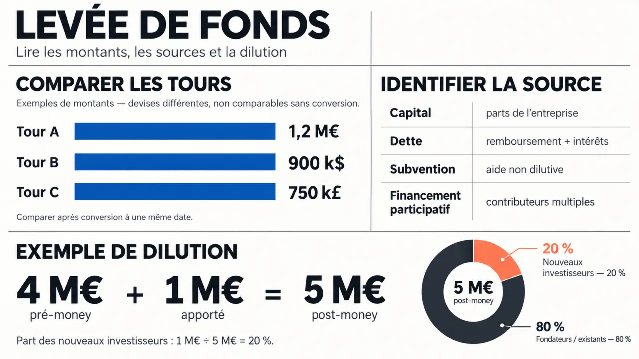 LeMagDesEntrepreneurs levée fonds : visualisation des montants, types de financement et calcul de dilution